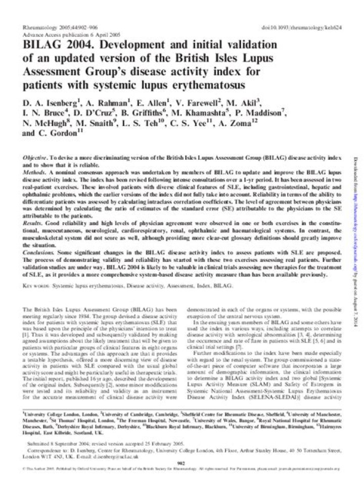 BILAG 2004. Development and initial validation of an updated version of the British Isles Lupus Assessment Group's disease activity index for patients with systemic lupus erythematosus - ePrints