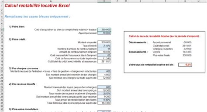 Calcul rentabilité locative Excel : exemple simulateur gratuit