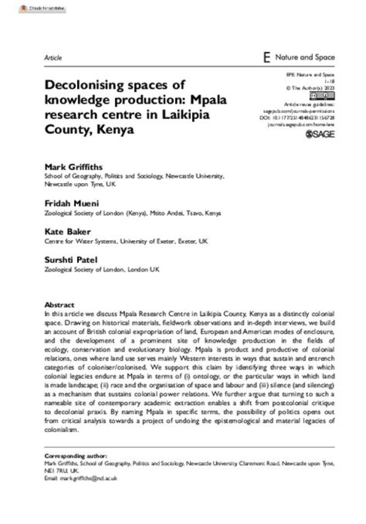 Decolonising spaces of knowledge production: Mpala Research Centre in Laikipia County, Kenya - ePrints