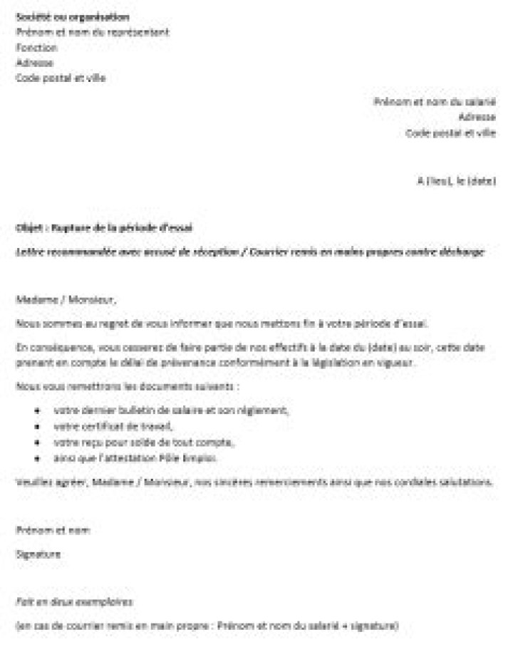 Lettre de fin de période d’essai : modèle Word
