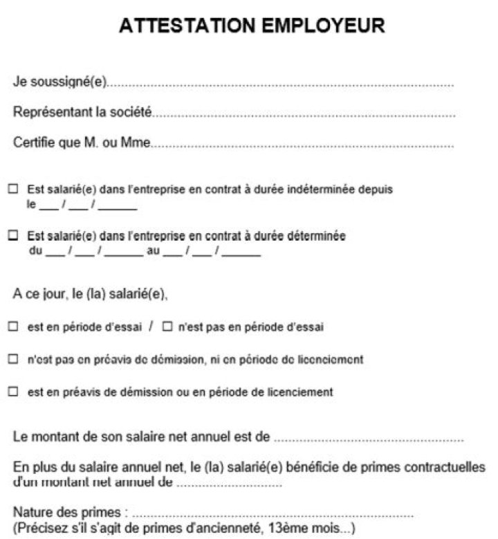 Modèle attestation employeur Word (dossier de location)